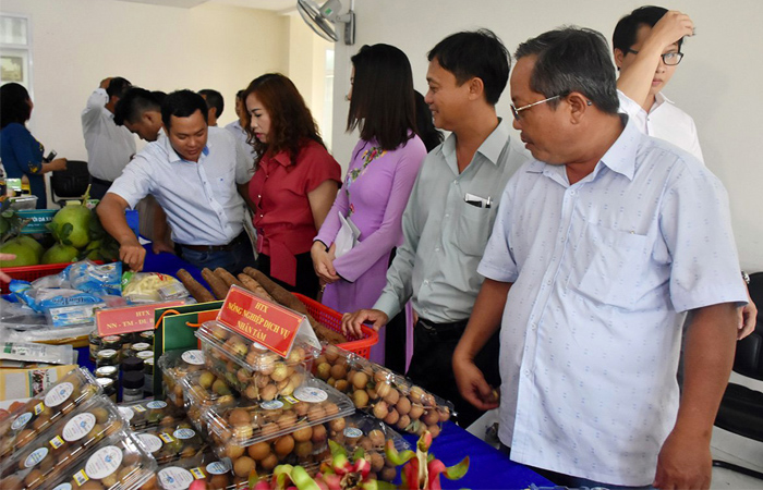 Các đại biểu tham quan các sản phẩm của một số HTX tiêu biểu trên địa bàn tỉnh.